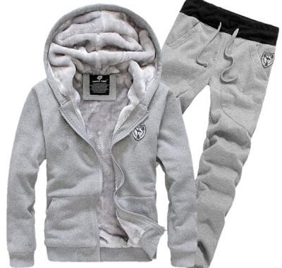 Hooded Badge Embroidery Long Sleeve Men’s Sherpa Hoodie Suit(Hoodie+Pants)