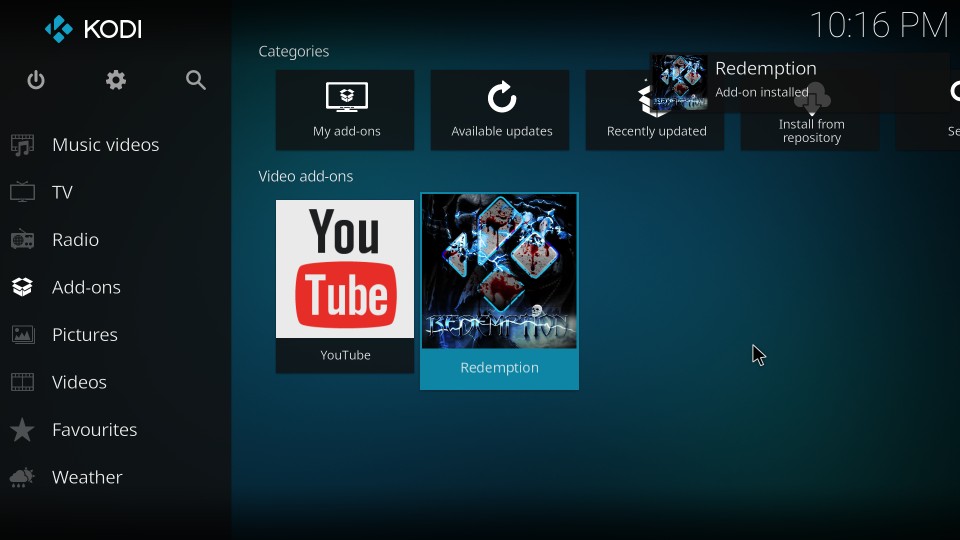 redemption kodi addon installed