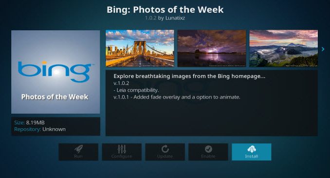 Bing: Photos of the Week Addon Giude