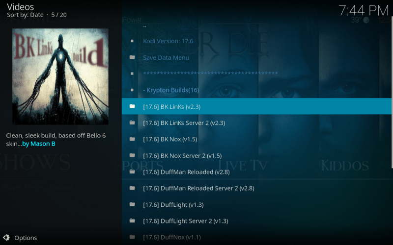 install bk links build on kodi