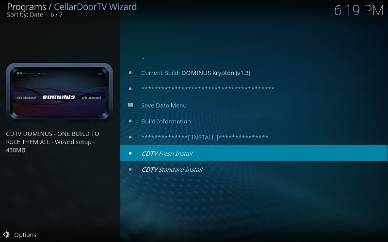 install cellardoor tv build on kodi