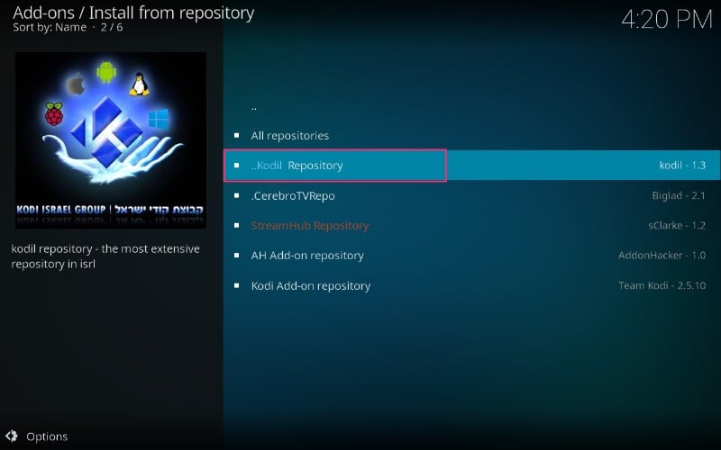 open kodil repository on kodi