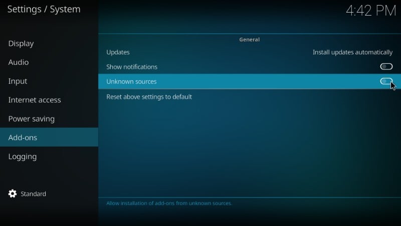 turn on unknown sources kodi to install uranus addon