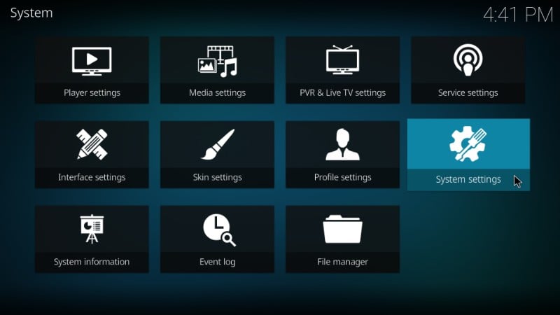 kodi system settings