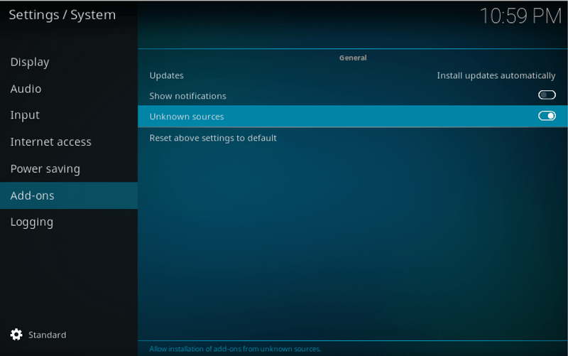 allow unknown sources kodi