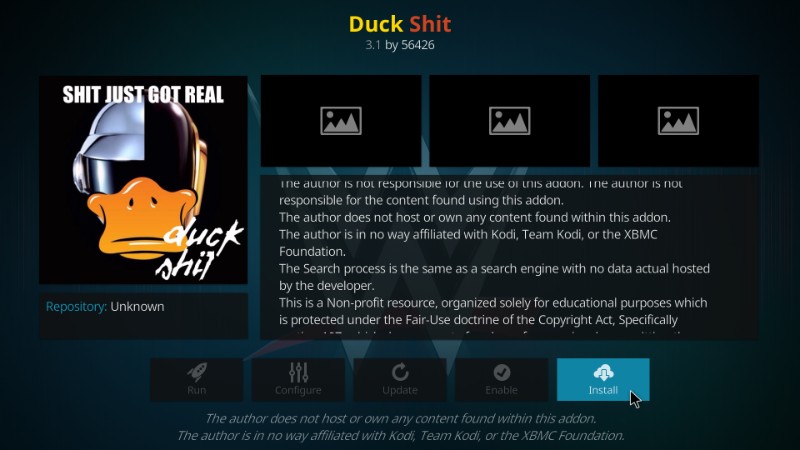 install duck shit kodi addon