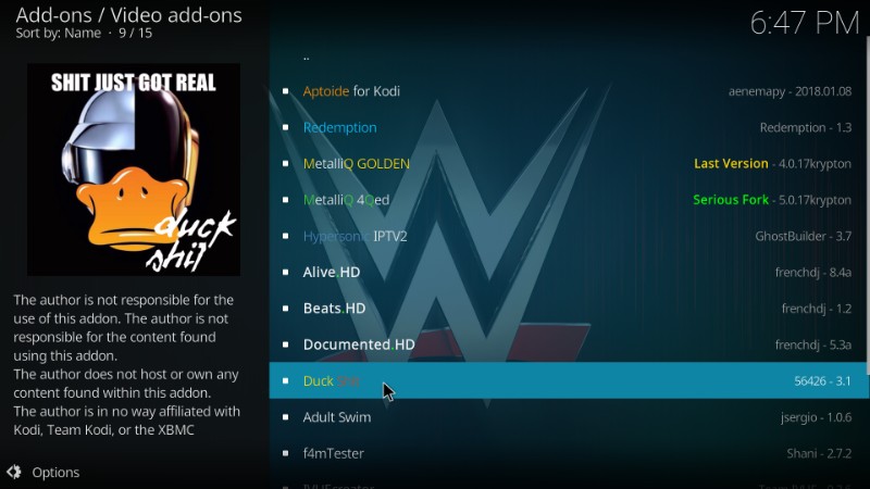 add duck shit on kodi