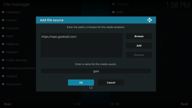 steps to install Gaia kodi addon