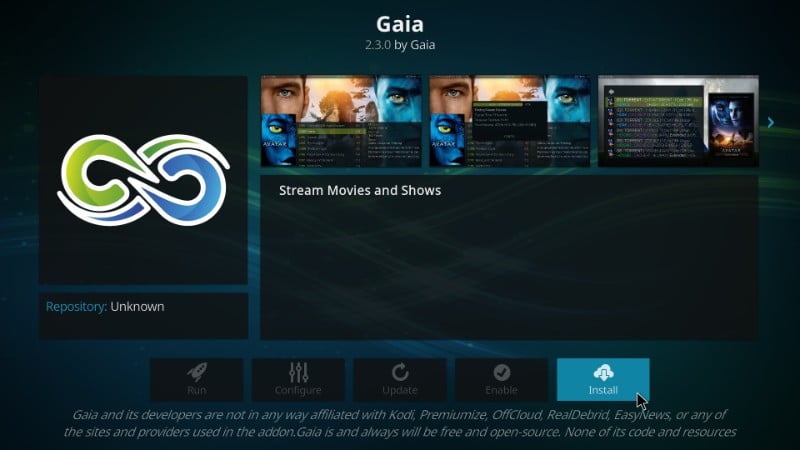 how to add Gaia on kodi