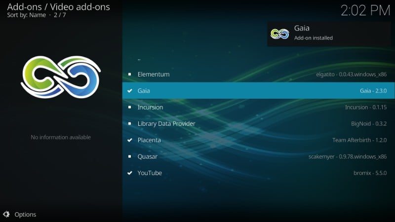 how to use Gaia kodi addon