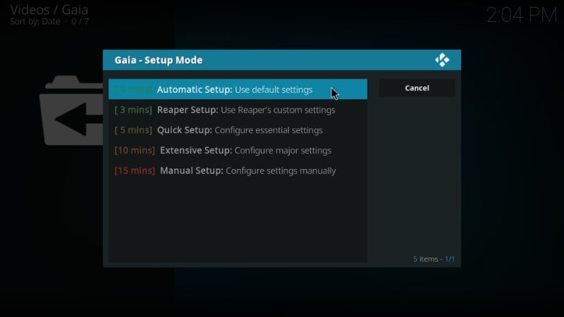 Gaia set up mode