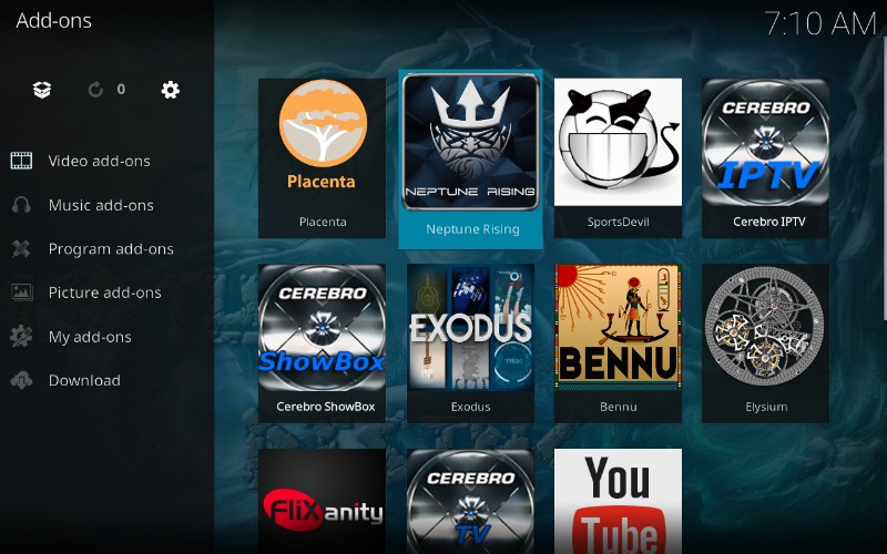 how to use neptune rising kodi addon