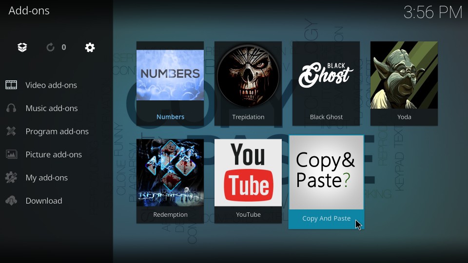how to use copy and paste addon on kodi