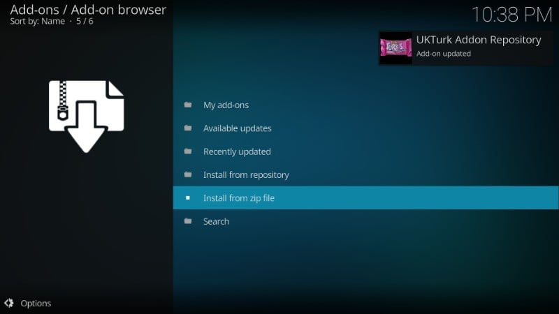 uk turk addon for kodi repository install notification