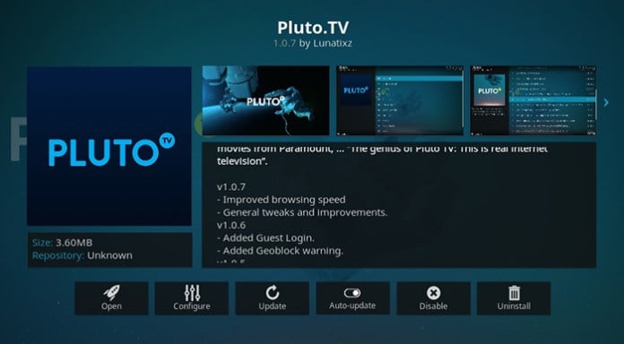 Pluto TV Kodi Addon