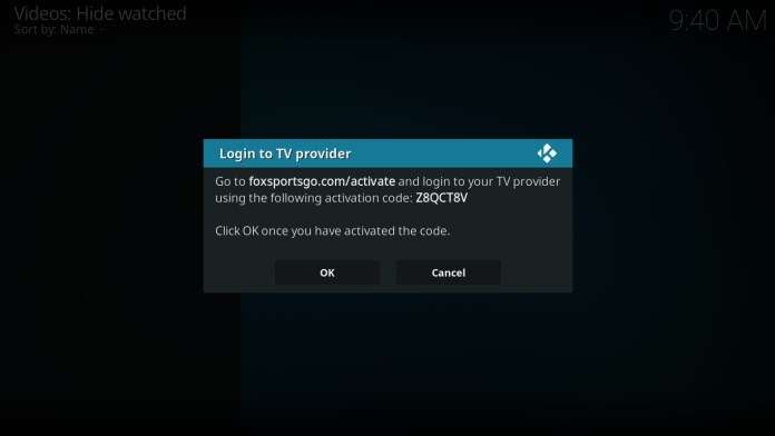 Fox Sports Kodi Addon - Activation Key