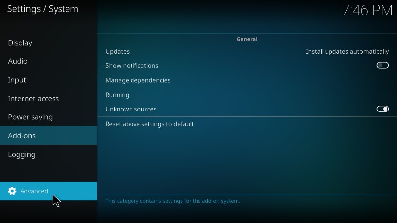 kodi advanced system settings