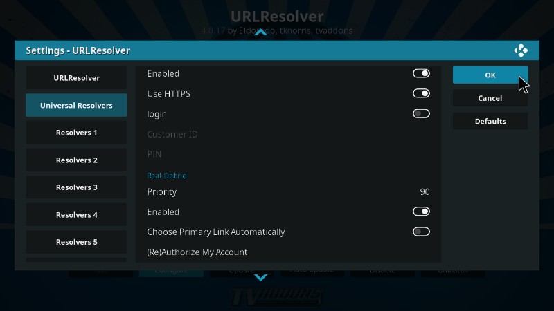 save real debrid kodi settings