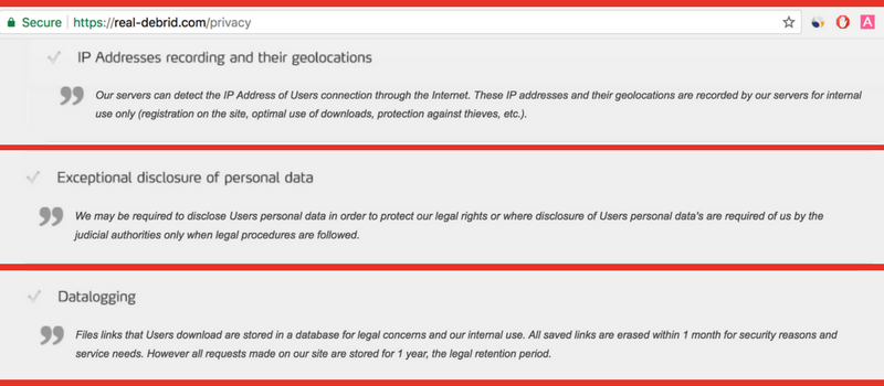 real debrid privacy policy