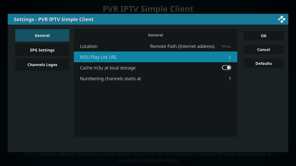 m3u playlist url for pvr iptv simple client
