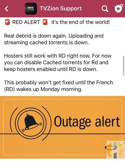 Realdebrid Red alert