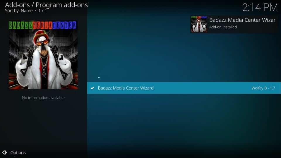 Badazz Media Center Wizard Add-on installation.