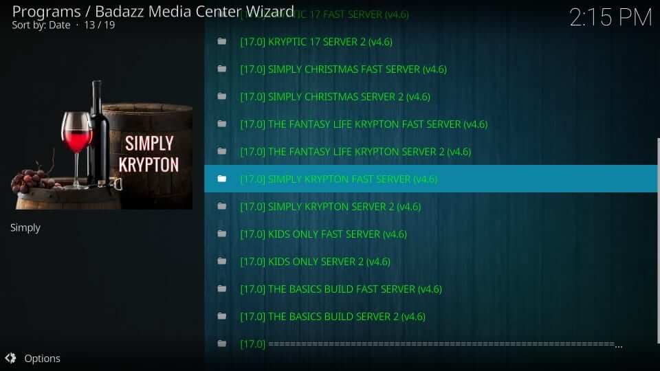 tap Simply Krypton fast server to get BMC Build Kodi