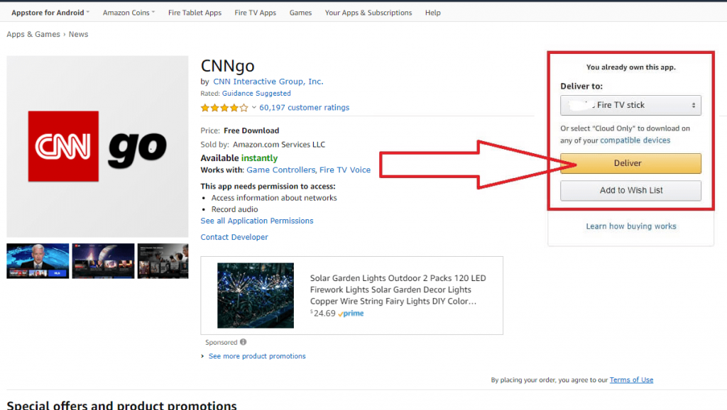 click Deliver button - CNN on Firestick