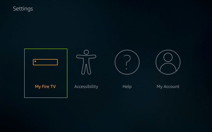 My Fire TV option icon under the Settings menu. 