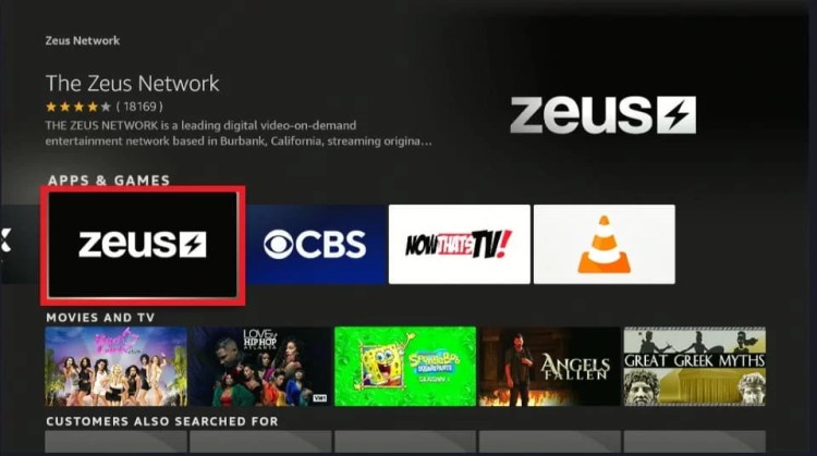 Click on Zeus to watch Zeus Networok on Firestick