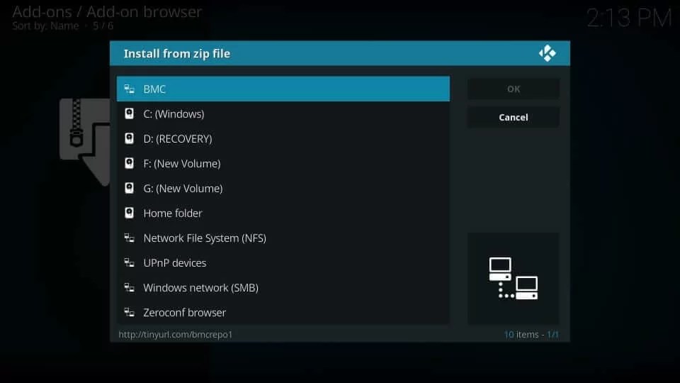 Select BMC or the source name you have added earlier to get BMC Kodi Build